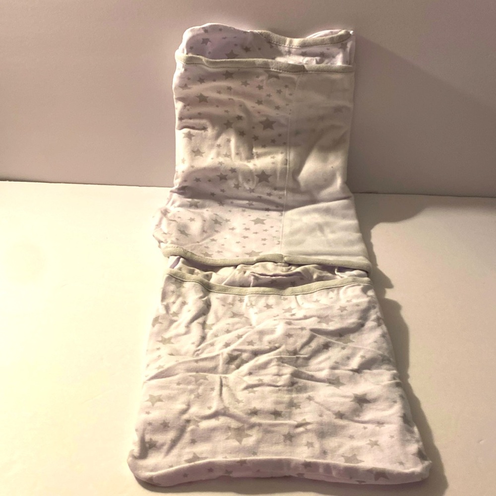 Swaddler by breathable, baby, newborn size, white with silver stars.